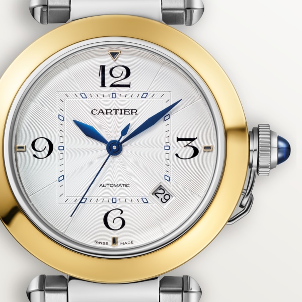 Pasha de Cartier watch 41 mm, automatic movement, 18K yellow gold and steel, interchangeable metal and leather straps