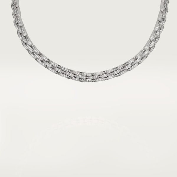 Maillon Panthère fine necklace, 3 diamond-paved rows White gold, diamonds