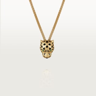 Panthère de Cartier necklace, paved Yellow gold, lacquer, diamonds, tsavorite garnet, onyx