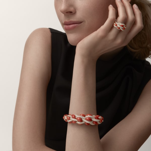 Cartier Libre Tressage bracelet, coral Rose gold, coral, diamonds