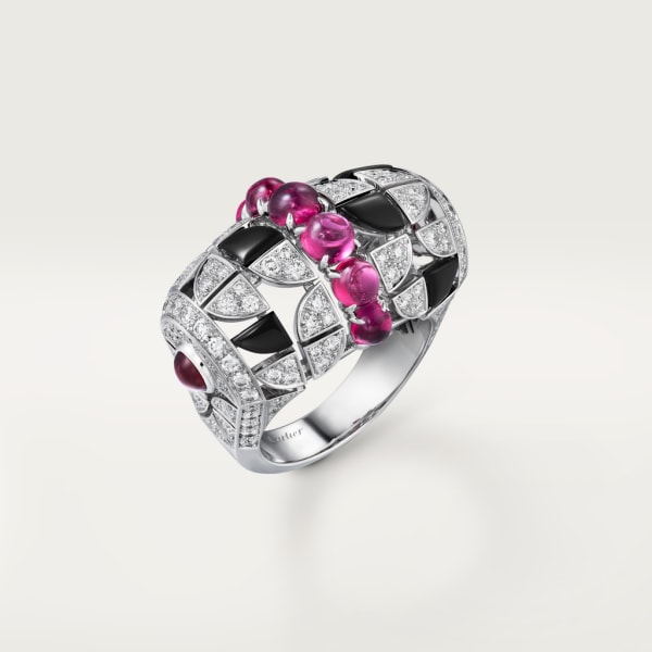 Beautés du Monde ring, rubellite, paved White gold, rubellite, onyx, diamonds