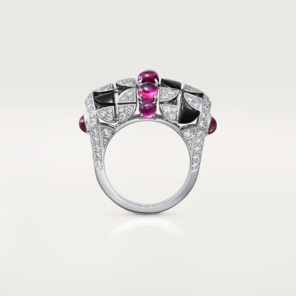 Beautés du Monde ring, rubellite, paved White gold, rubellite, onyx, diamonds