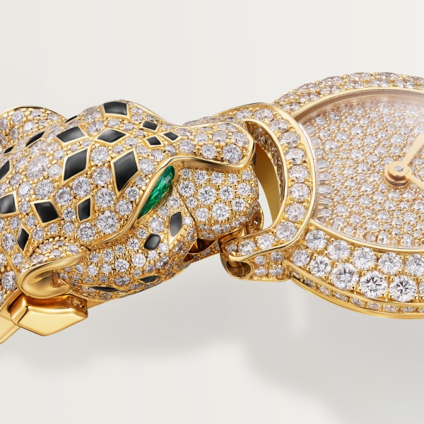 Indomptables de Cartier Watch 22.2 mm, quartz movement, yellow gold, diamonds, emeralds, rubies, spinels, metal strap