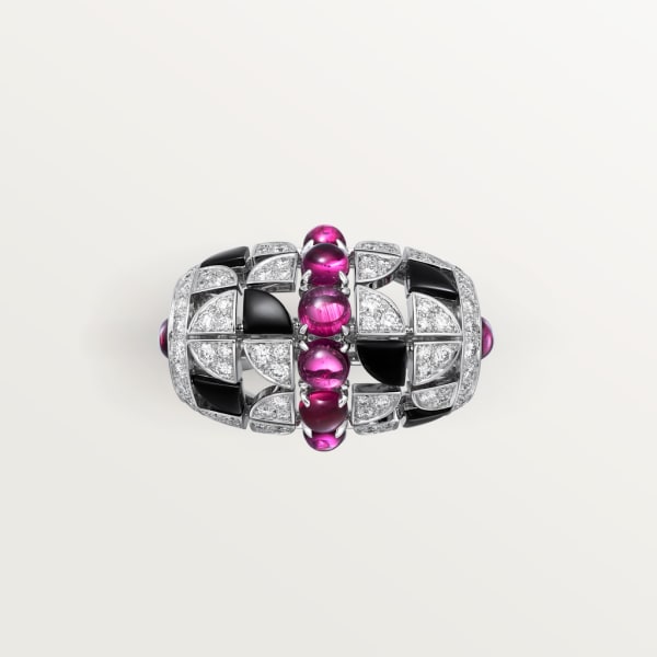 Beautés du Monde ring, rubellite, paved White gold, rubellite, onyx, diamonds