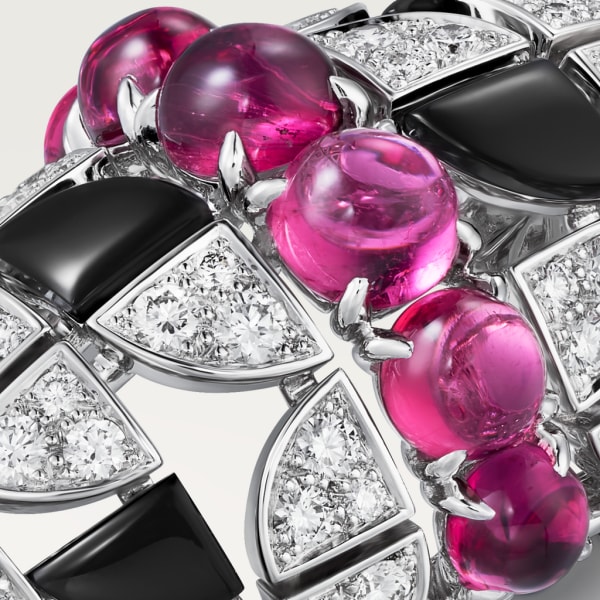 Beautés du Monde ring, rubellite, paved White gold, rubellite, onyx, diamonds