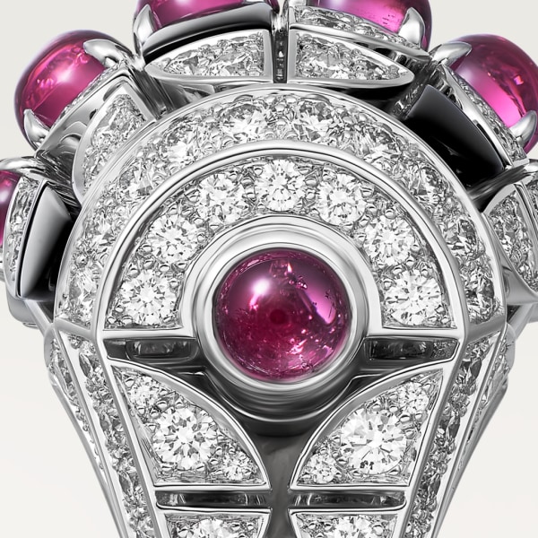 Beautés du Monde ring, rubellite, paved White gold, rubellite, onyx, diamonds