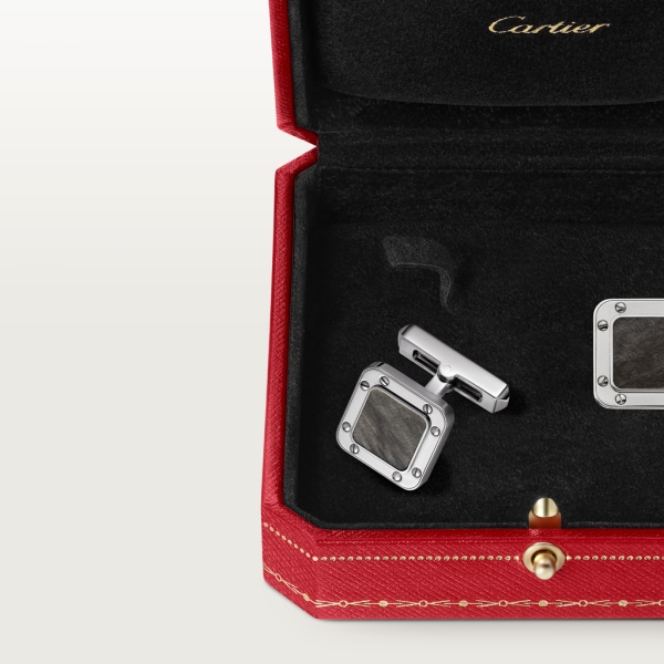 Santos de Cartier cufflinks Sterling silver, palladium finish, obsidian