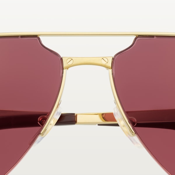 Santos de Cartier Sunglasses Smooth and brushed golden-finish metal, burgundy lenses