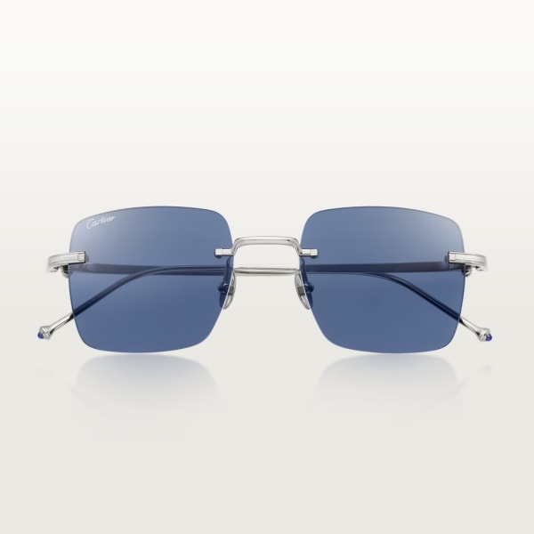 Pasha de Cartier Sunglasses Smooth platinum-finish titanium, blue lenses