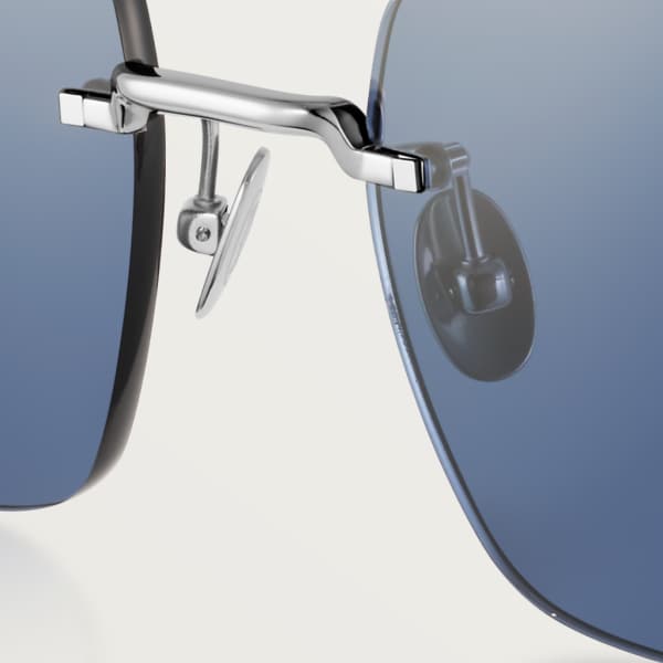 Pasha de Cartier Sunglasses Smooth platinum-finish titanium, blue lenses