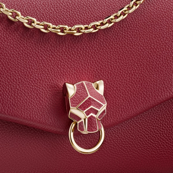 Panthère de Cartier bag, chain bag, small model Burgundy calfskin, golden finish