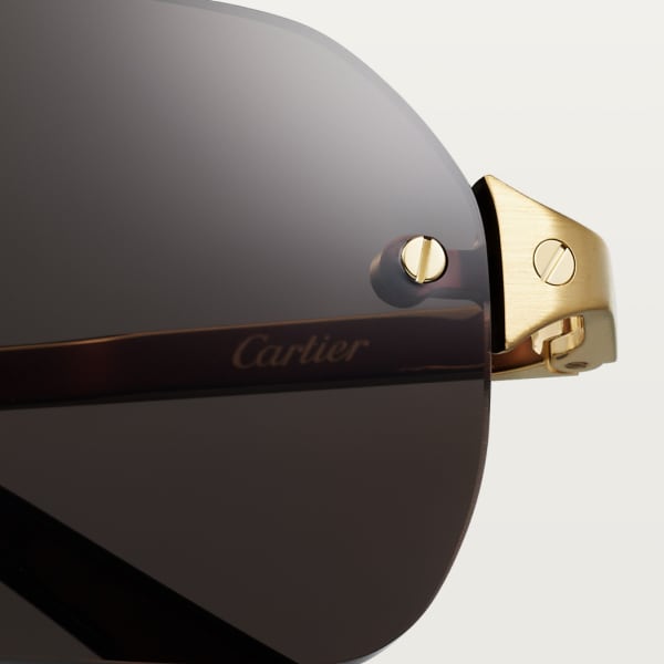 Santos de Cartier Sunglasses Smooth and brushed golden-finish metal, grey lenses