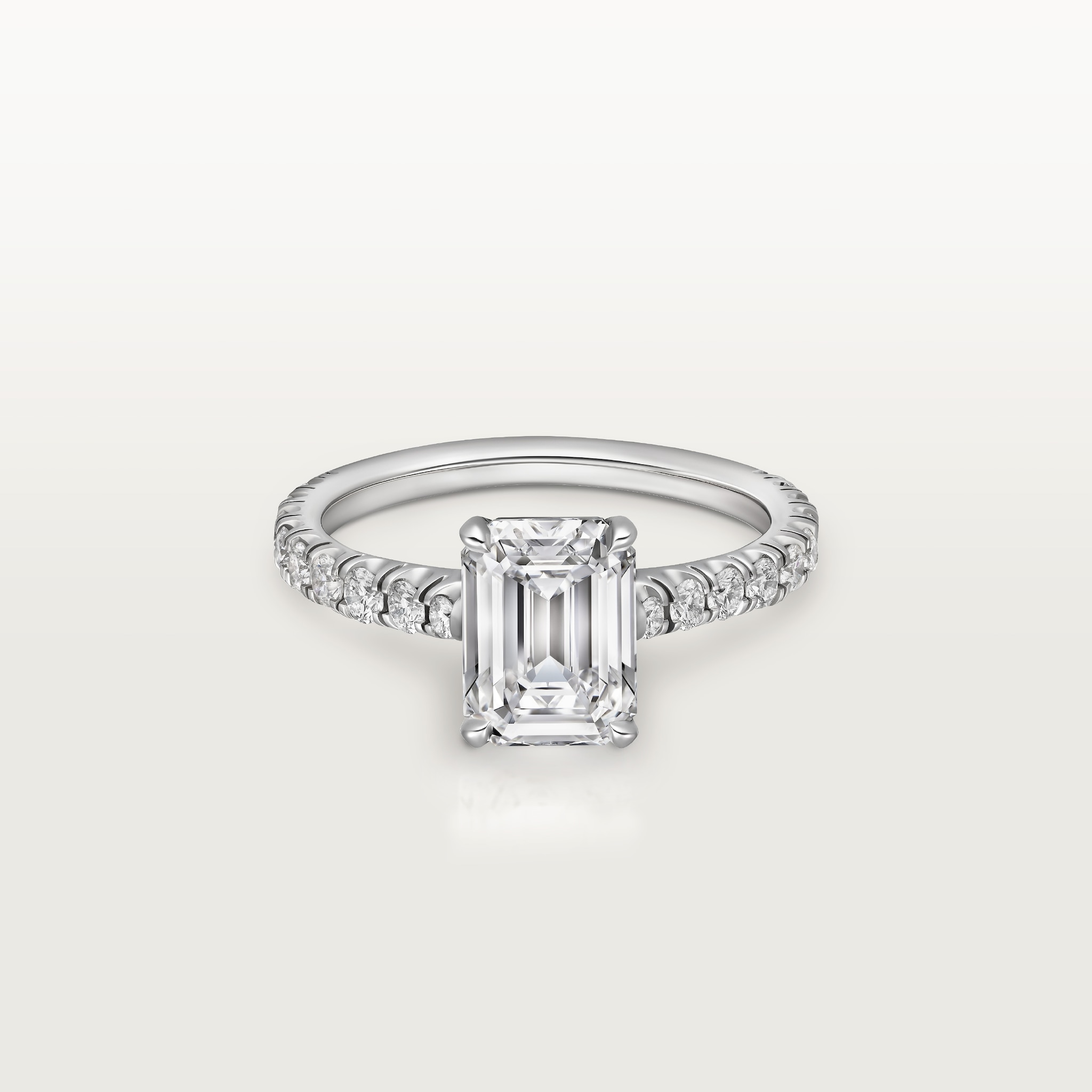 1895 solitaire, emerald-cut diamond, paved  Platinum, diamonds