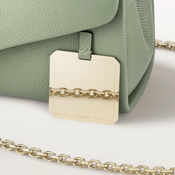 Small model chain bag, Panthère Graphique de Cartier Sage green grained calfskin, golden finish