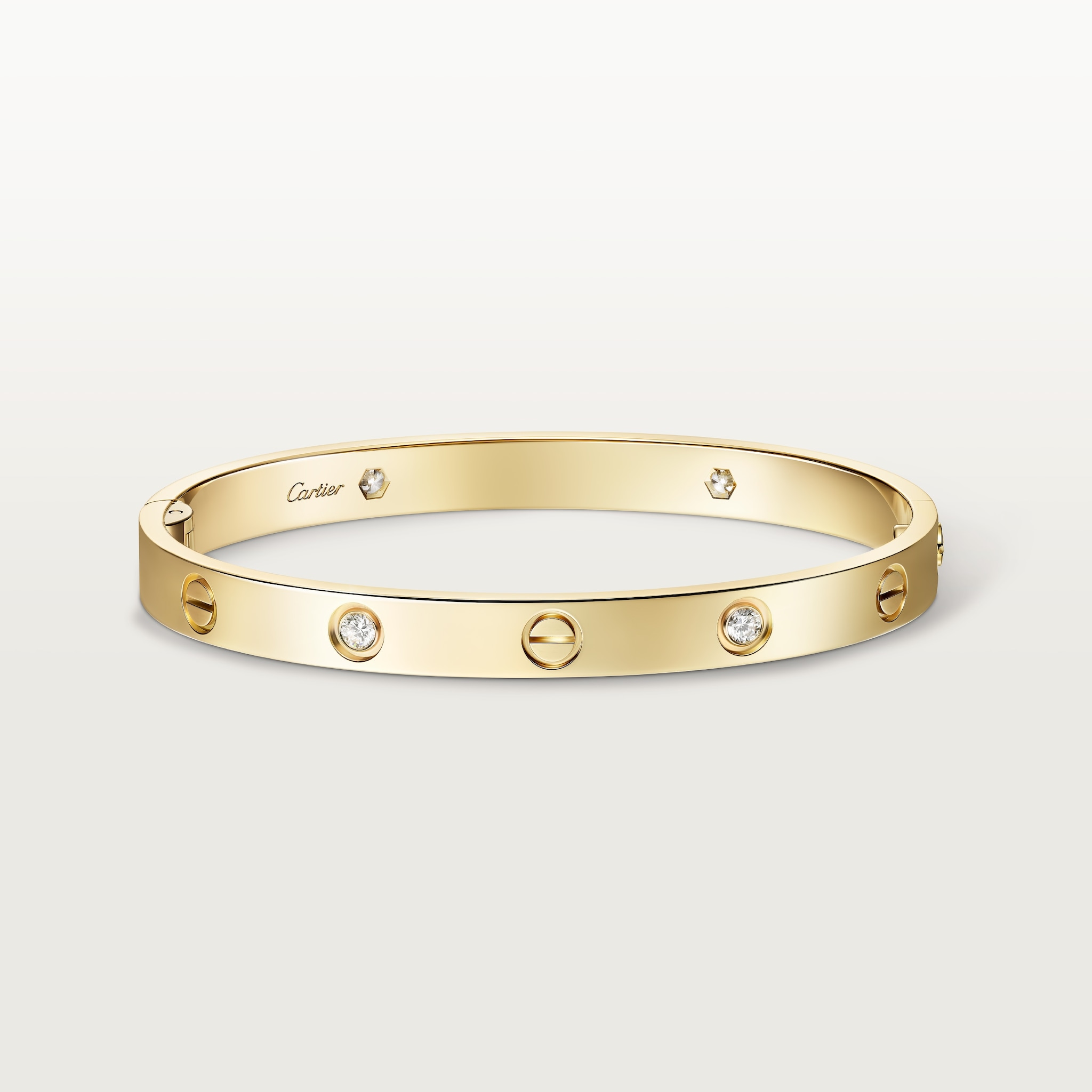 Love bracelet, classic model, 4 diamonds, one screw closureYellow gold, diamonds