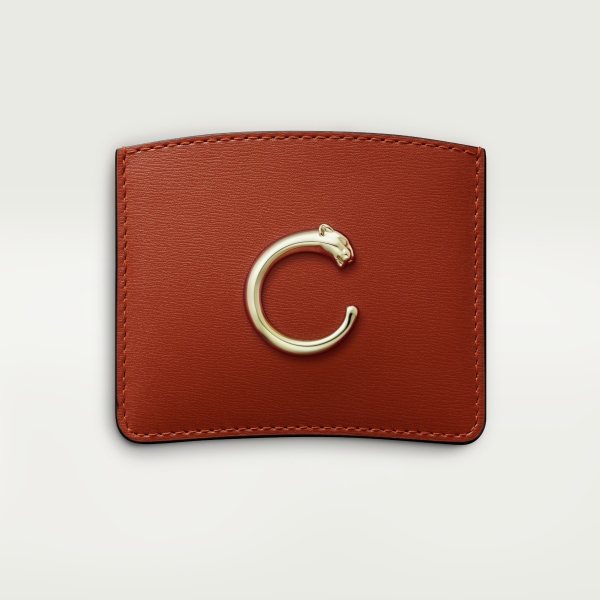 Simple card holder, Panthère de Cartier Chestnut calfskin, golden finish