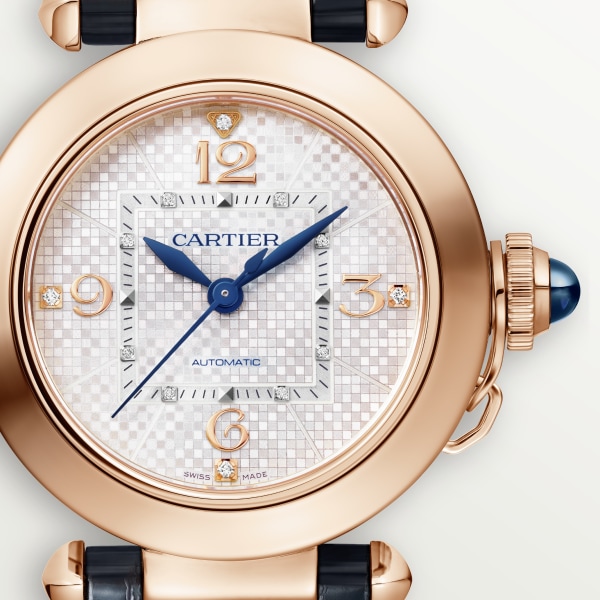 Pasha de Cartier watch 35 mm, automatic movement, rose gold, interchangeable leather straps