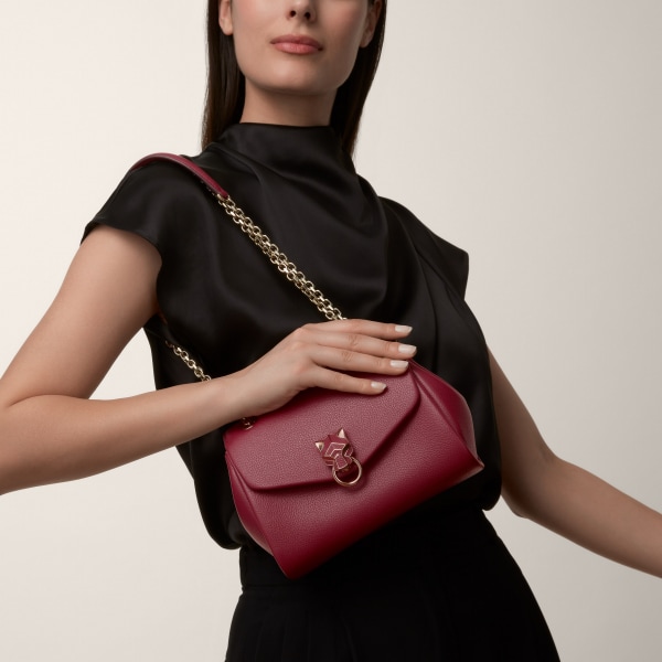 Chain bag mini, Panthère de Cartier Burgundy calfskin, golden finish