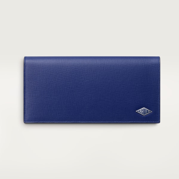 International wallet with zip, Cartier Losange Ink-coloured grained calfskin, palladium finish and ink-coloured enamel