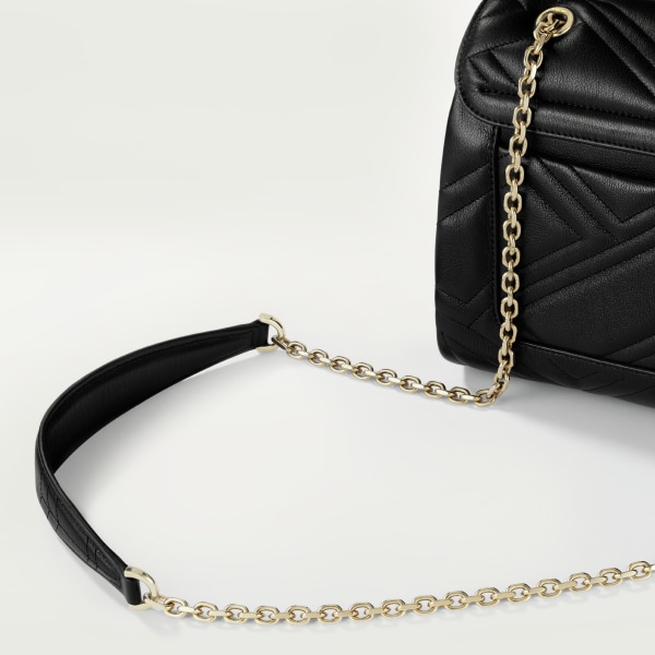 Chain bag small model, Panthère de Cartier  Black quilted calfskin, golden finish