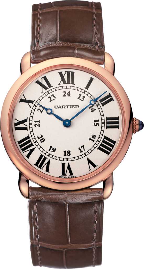 Ronde Louis Cartier watch36mm, hand-wound mechanical movement, rose gold, leather