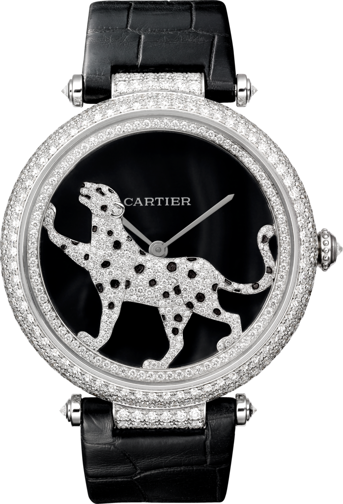 Panthère Jewellery Watches42mm, automatic movement, white gold, diamonds, leather