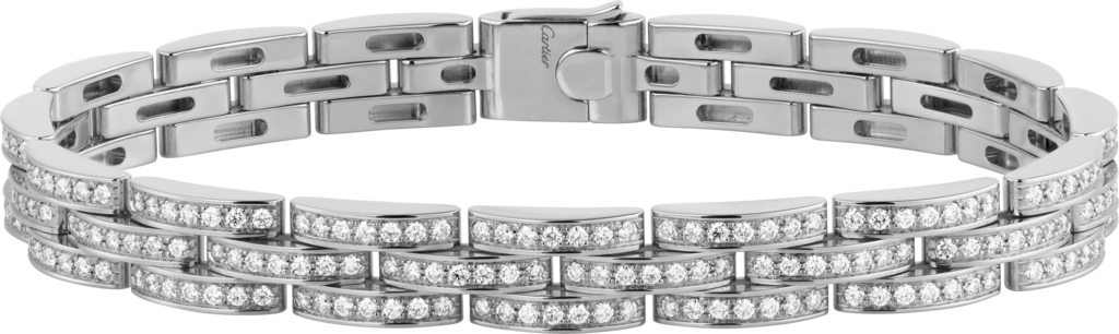 Maillon Panthère fine bracelet, 3 diamond-paved rowsWhite gold, diamonds