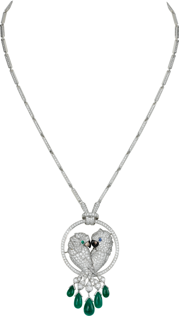 Les Oiseaux Libérés necklaceWhite gold, emeralds, sapphire, mother-of-pearl, diamonds
