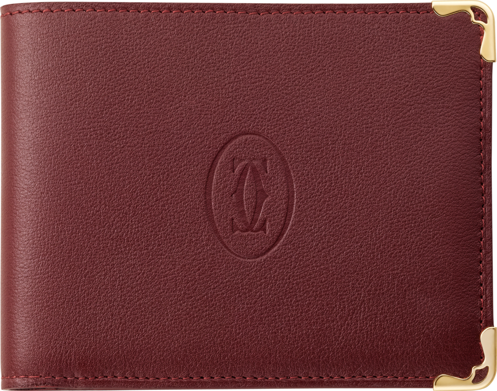 Coin/Banknote/Credit Card Wallet, Must de CartierBurgundy calfskin, golden finish