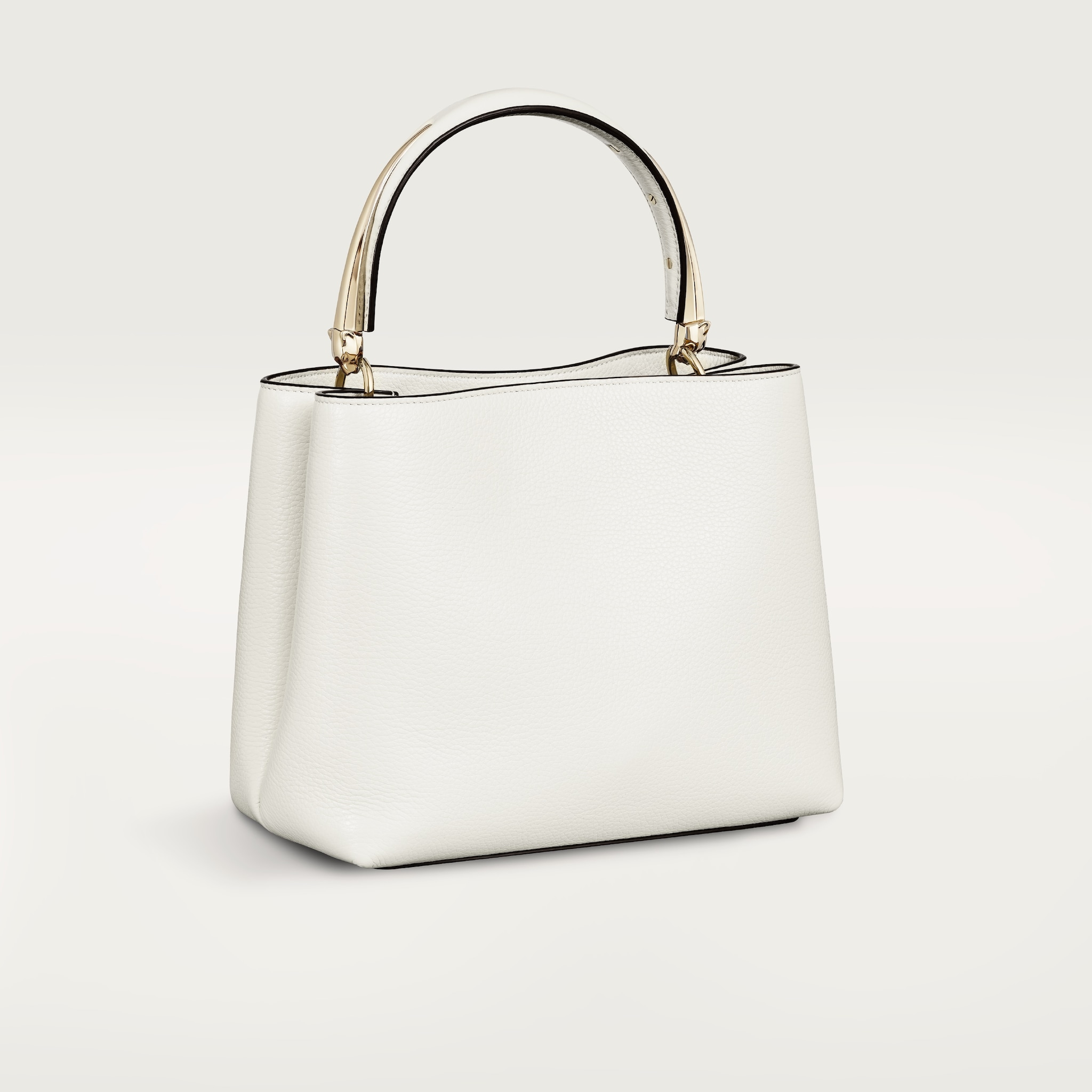 Small model handle bag, Panthère de CartierSalt white calfskin, golden finish