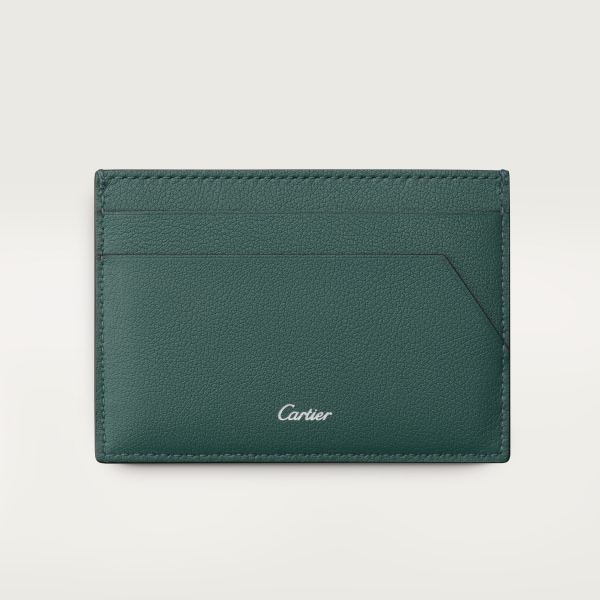 Double card holder, Panthère de Cartier Pine green embossed calfskin, palladium finish