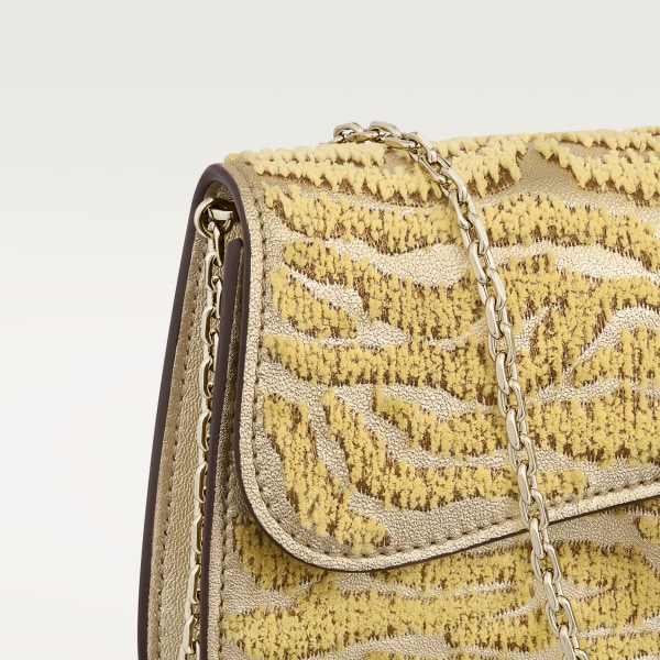 Chain bag mini, Panthère de Cartier Golden metallic calfskin and tufted tiger motif embroidery