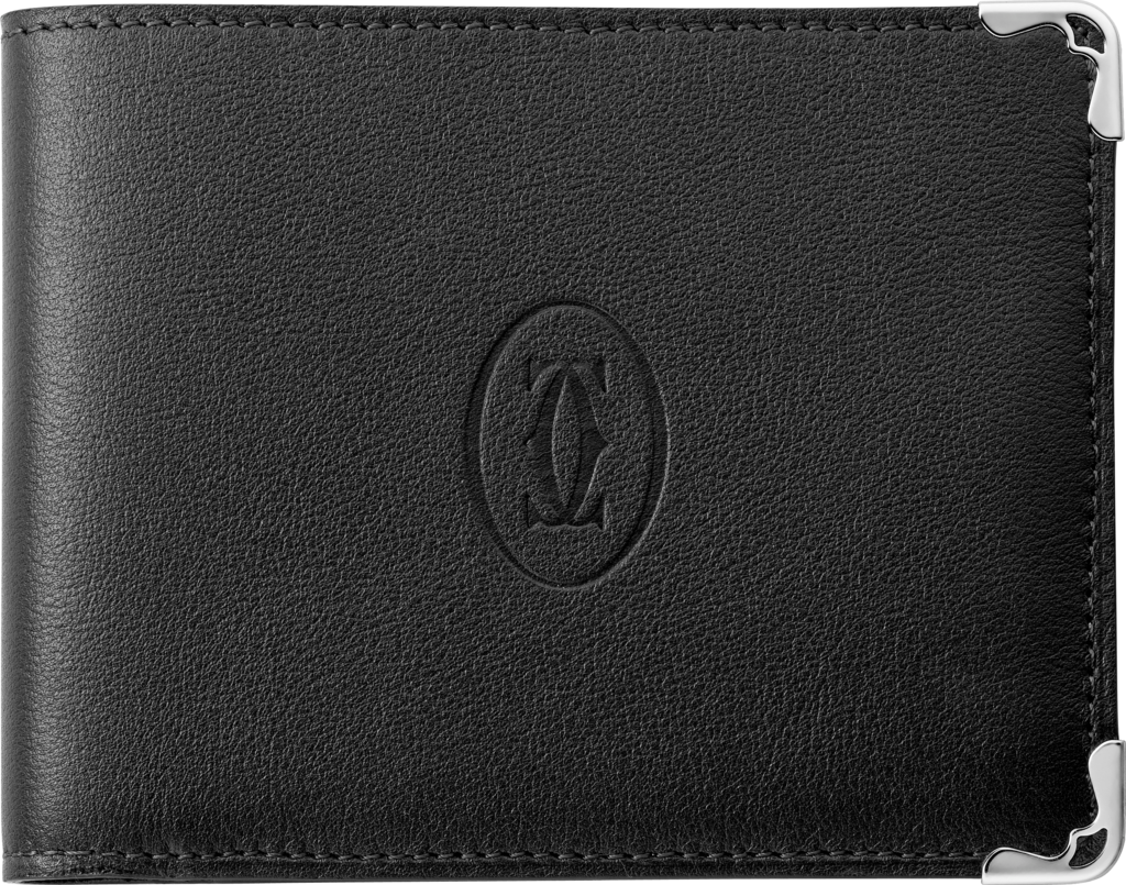 Coin/Banknote/Credit Card Wallet, Must de CartierBlack calfskin, stainless steel finish