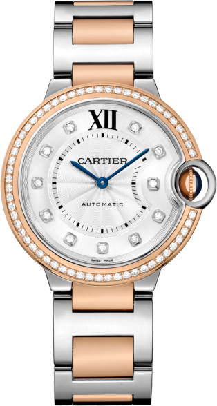 Ballon Bleu de Cartier watch 36mm, automatic movement, rose gold, steel, diamonds