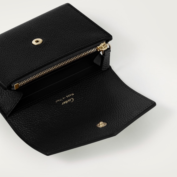 Mini wallet, Panthère de Cartier Black calfskin, golden finish