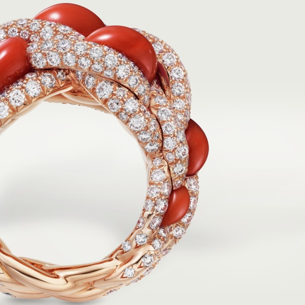 Cartier Libre Tressage ring, coral Rose gold, coral, diamonds
