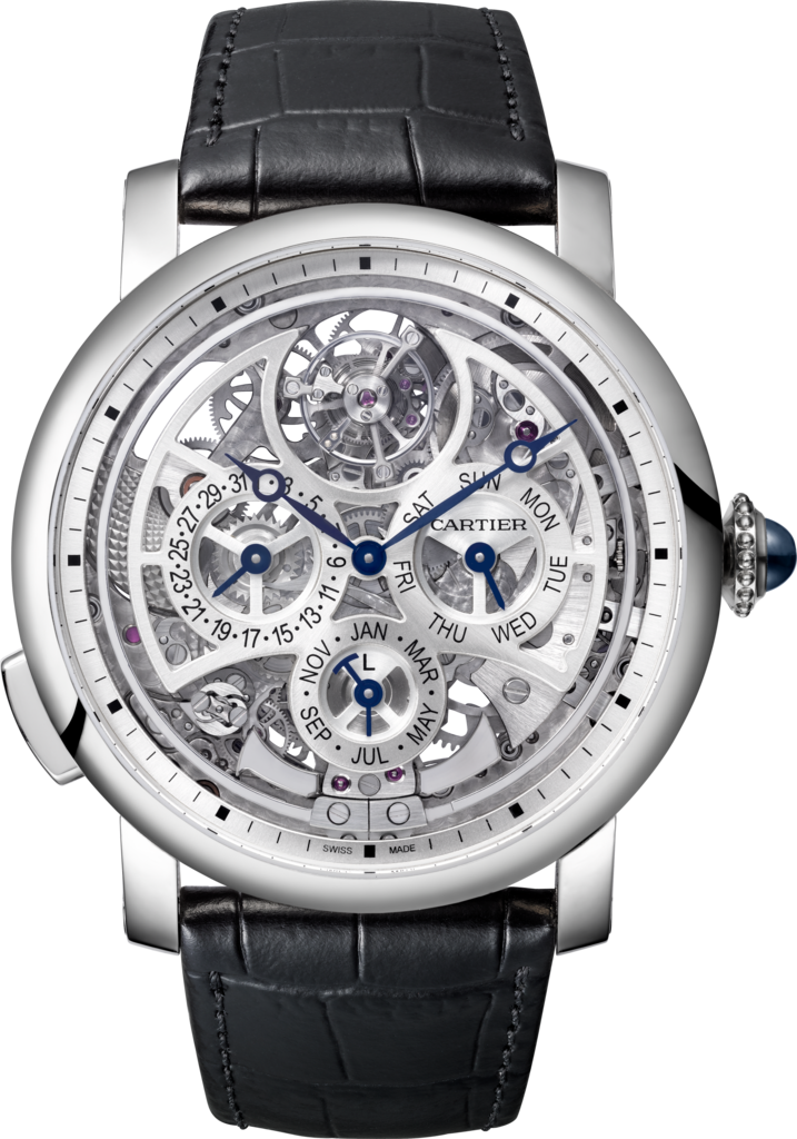 Rotonde de Cartier Grande Complication Skeleton watch45mm, automatic movement, platinum, leather