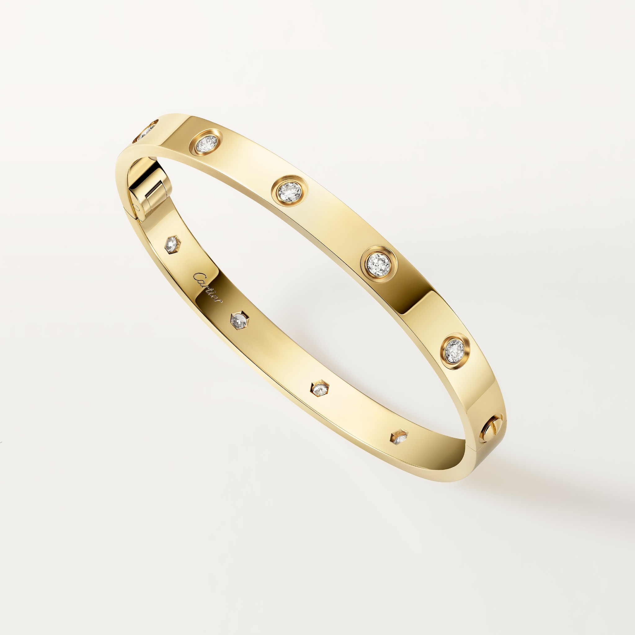 Love bracelet, classic model, 10 diamonds, one screw closureYellow gold, diamonds