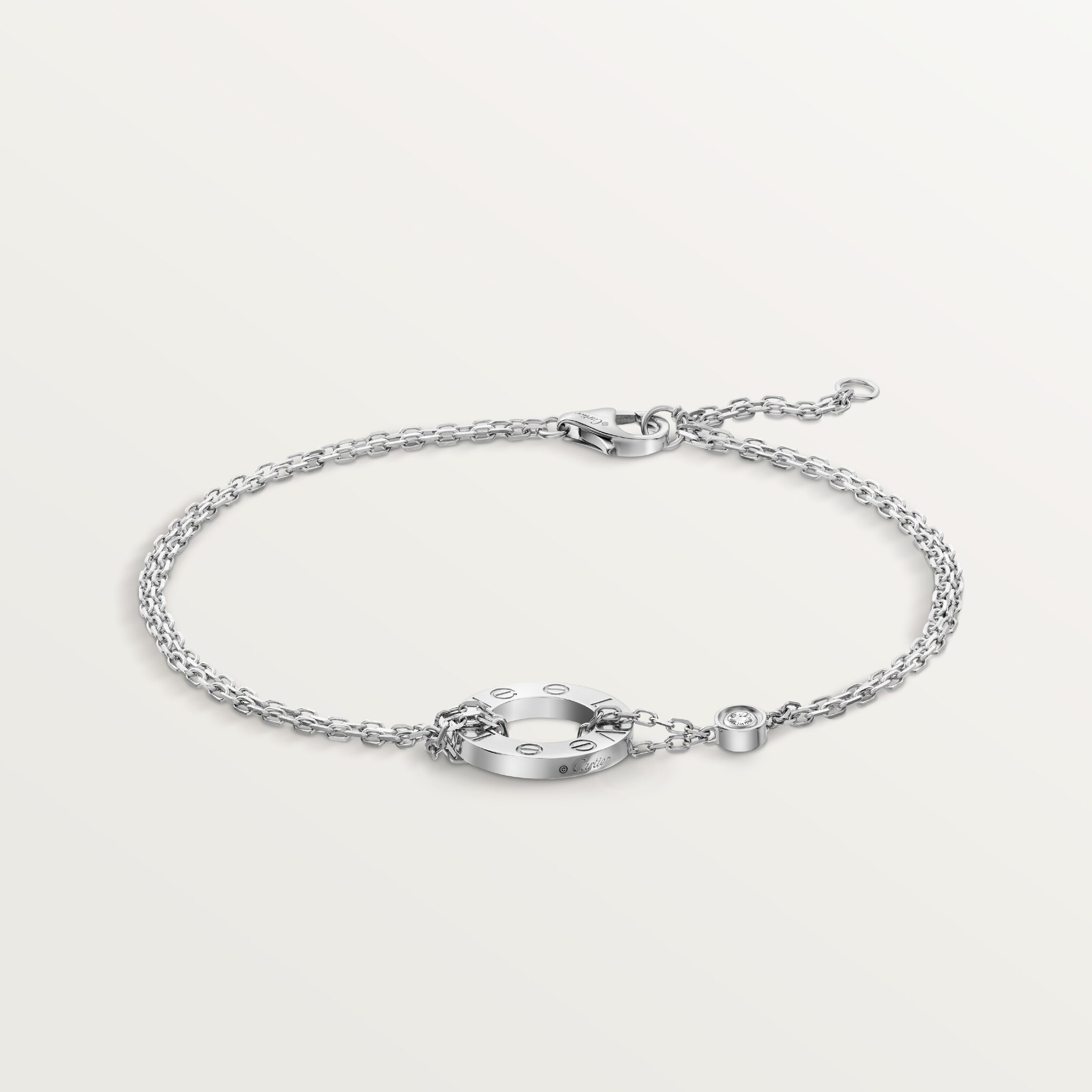 Love bracelet, on chain, 2 diamondsWhite gold, diamonds