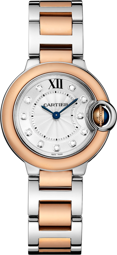 Ballon Bleu de Cartier watch28mm, quartz movement, rose gold, steel, diamonds