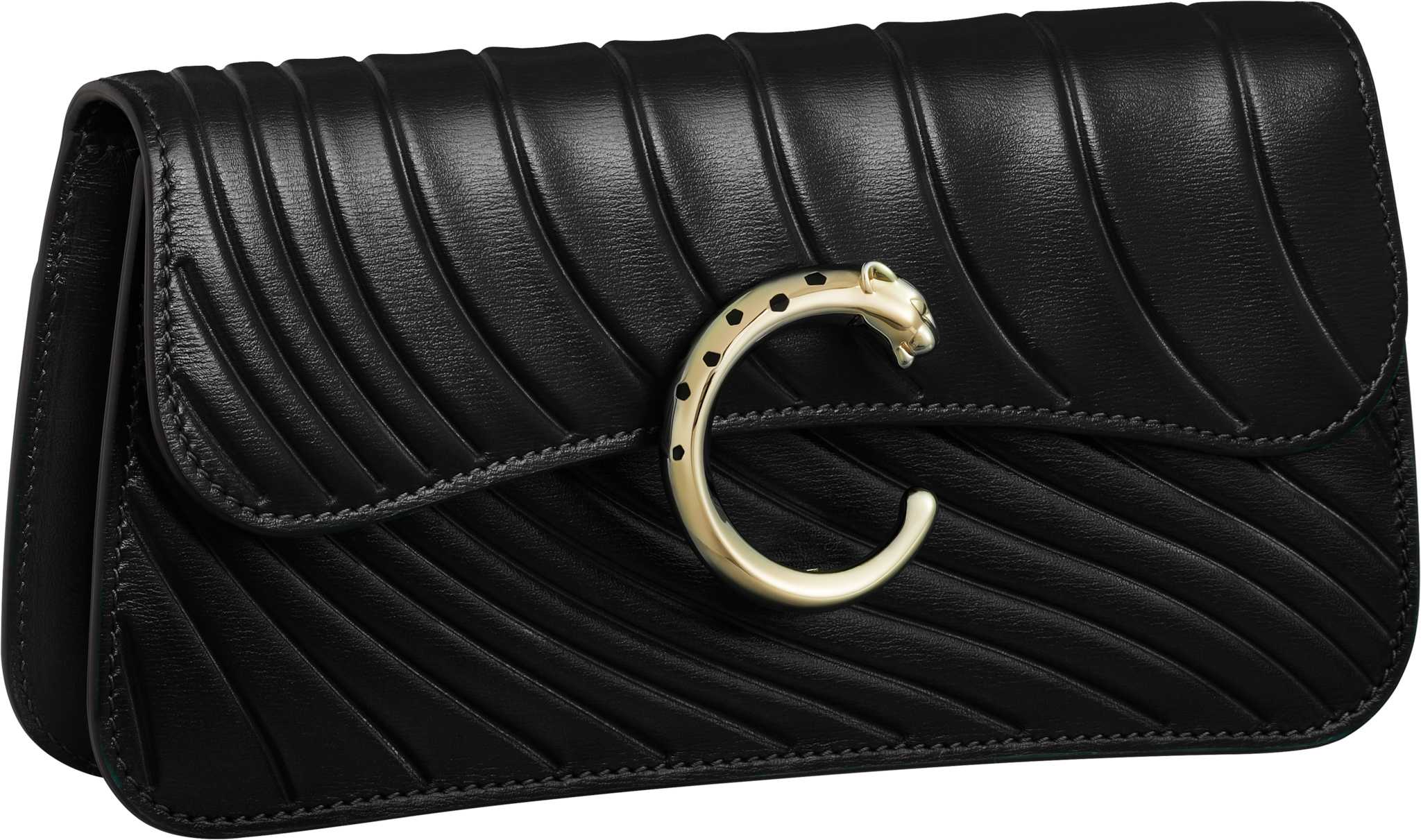 Chain bag mini, Panthère de CartierBlack calfskin, embossed Cartier signature motif, golden finish