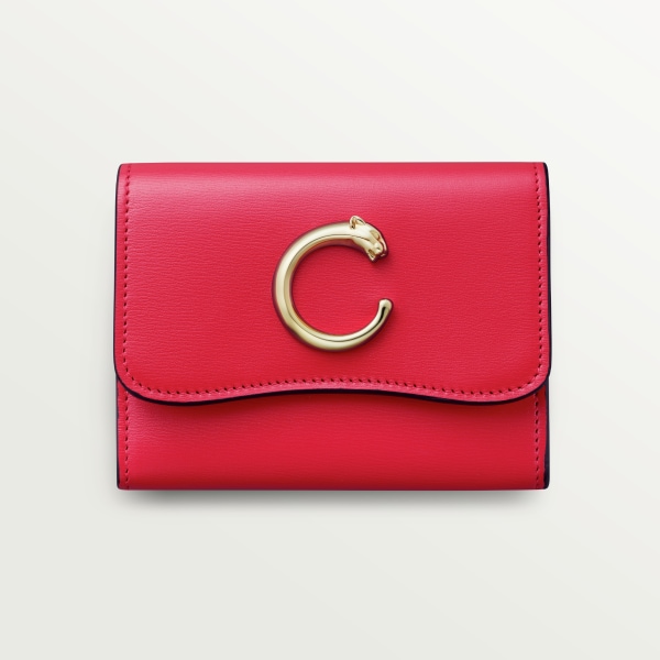 Mini wallet, Panthère de Cartier Poppy calfskin, golden finish