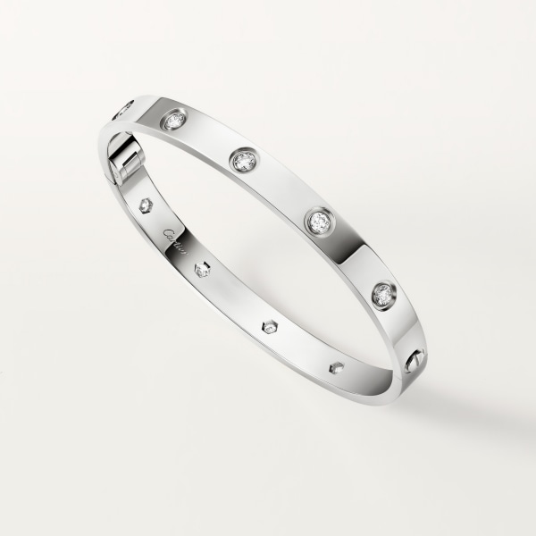 Love bracelet, classic model, 10 diamonds, one screw closure White gold, diamonds