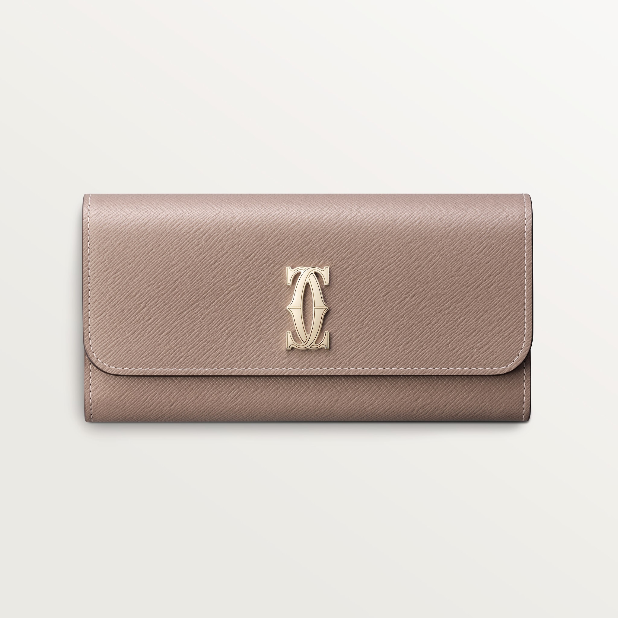 International wallet with flap, C de CartierClay-coloured textured calfskin, golden finish