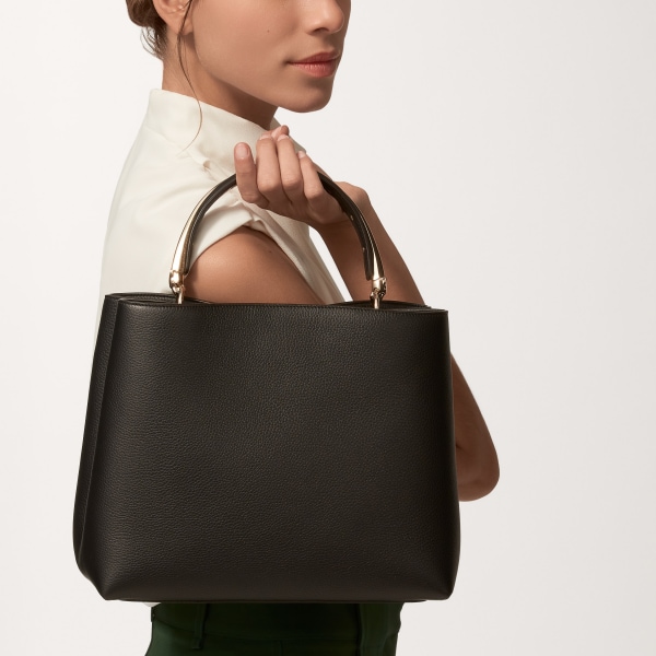Medium model handle bag, Panthère de Cartier Black grained calfskin