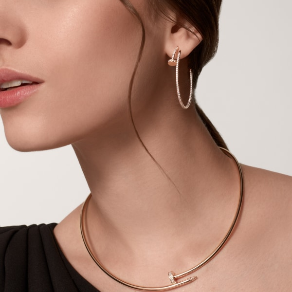 Juste un Clou hoop earrings, large model, paved Rose gold, diamonds