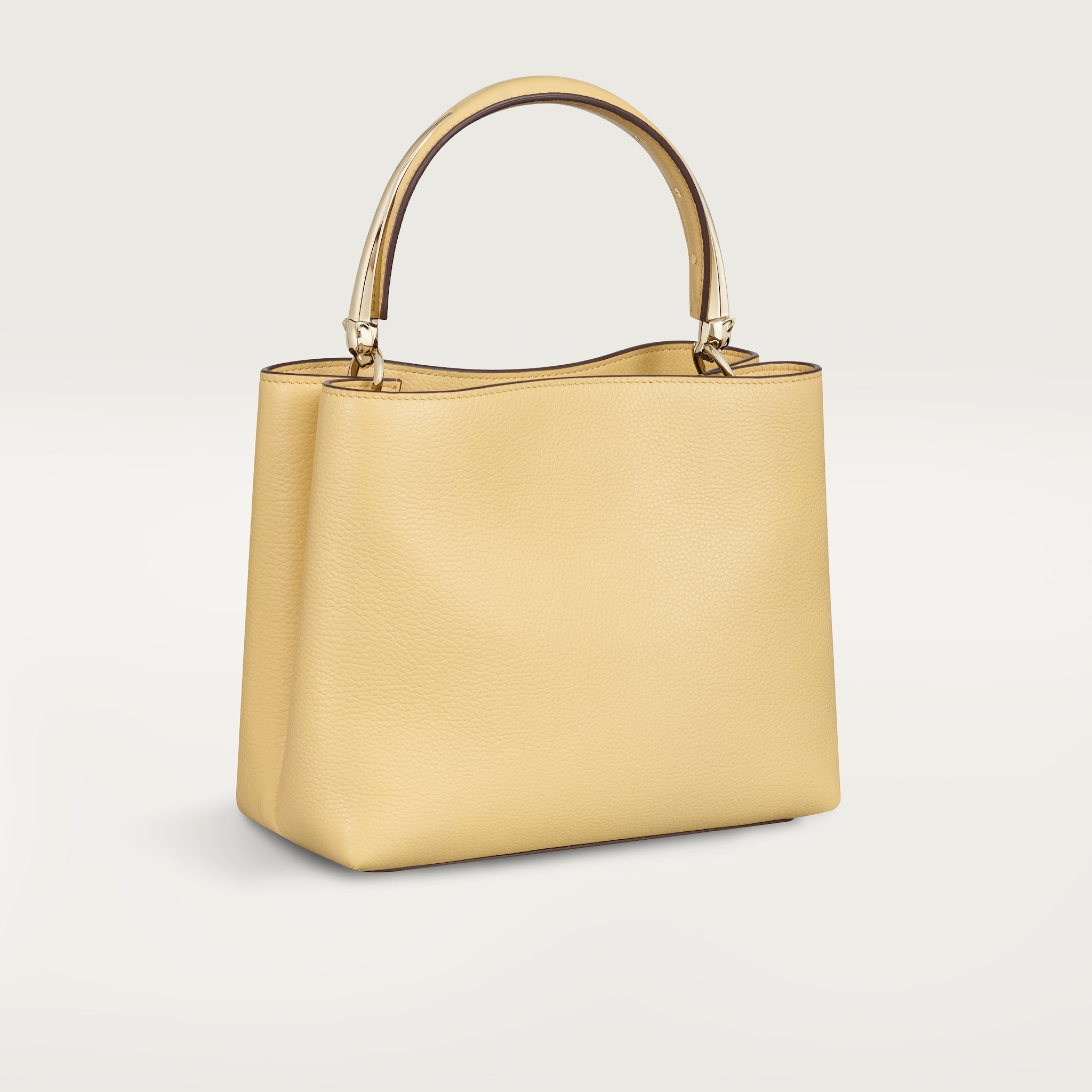 Small model handle bag, Panthère de CartierMimosa yellow calfskin, golden finish