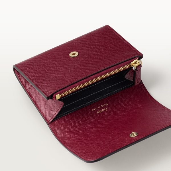 Mini wallet, C de Cartier Cherry red textured calfskin, golden finish