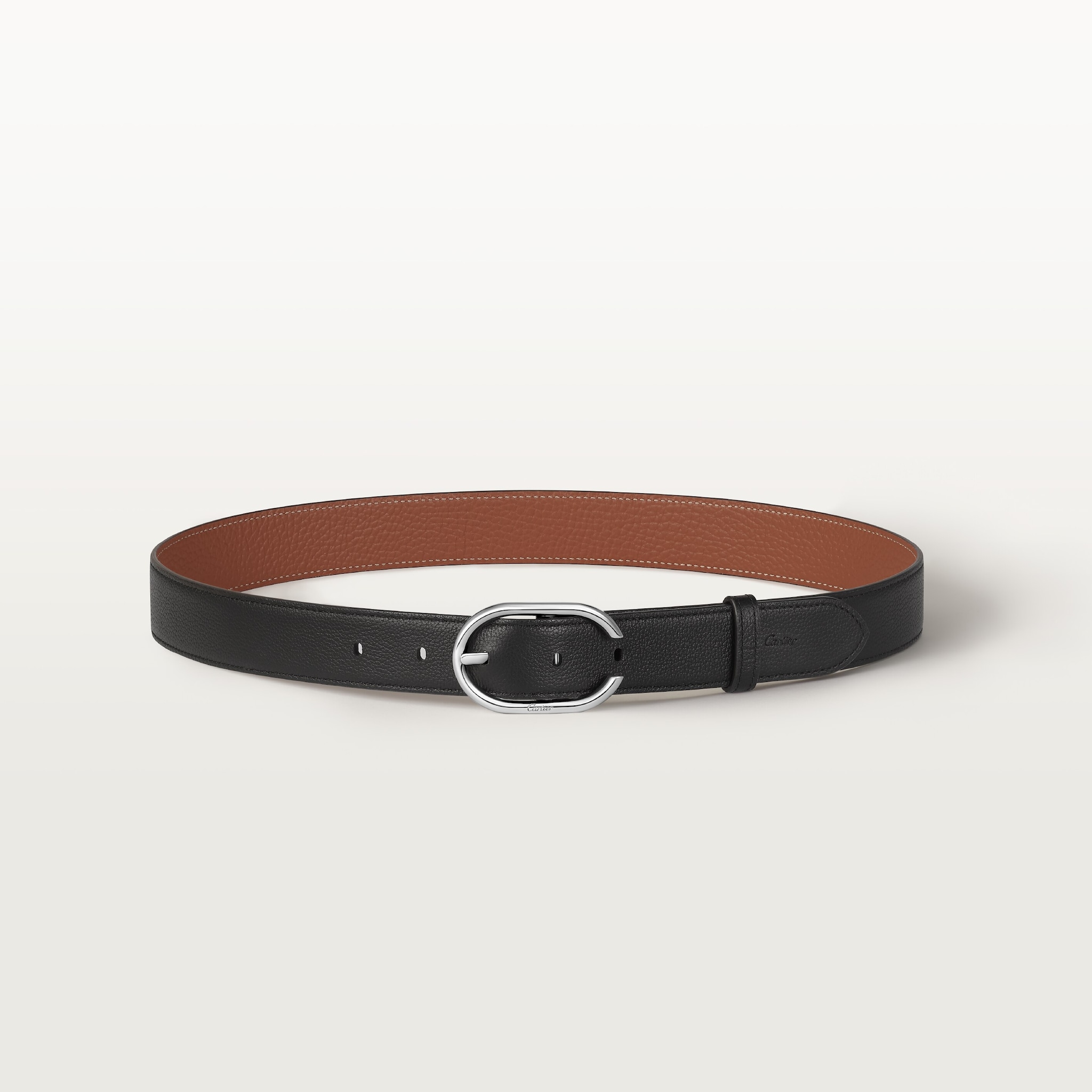 Belt, Capital CBlack/caramel-coloured cowhide, palladium-finish buckle