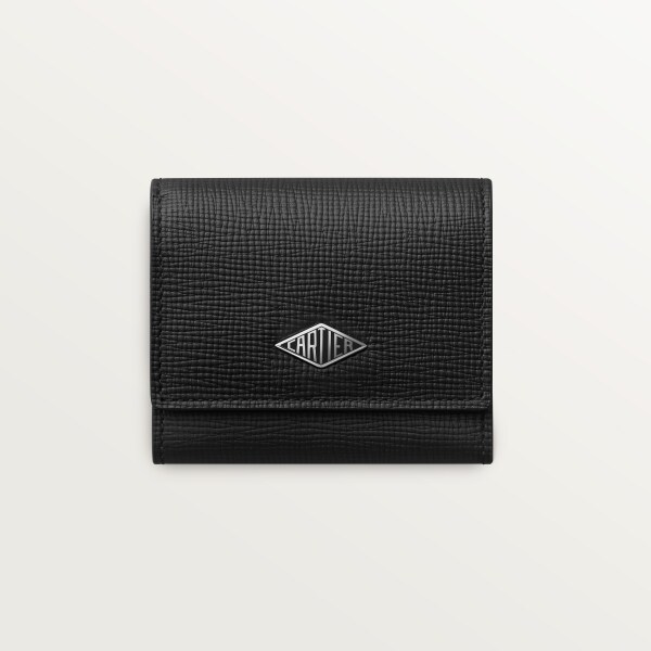 Square coin purse, Cartier Losange Grained black calfskin, palladium finish